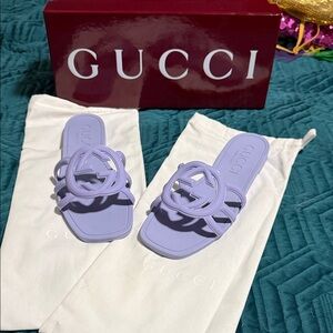 Gucci Lavender Interlocking G Slide Sandals